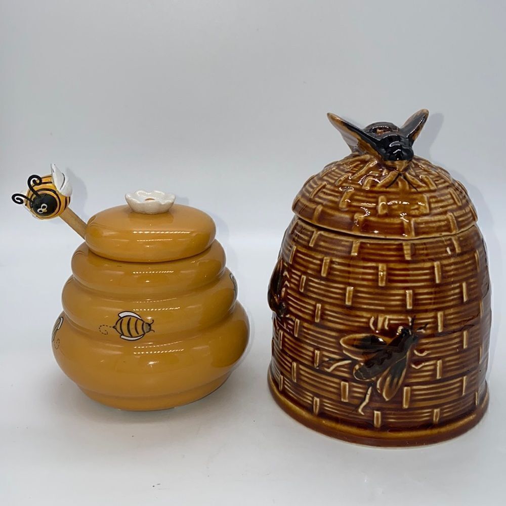 Lot of 2 Honey Pots Ceramic Vintage